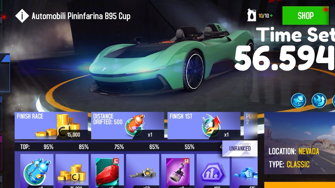Asphalt 8 - 🏆Automobili Pininfarina B95 Cup 🏆- Nevada (56.594) - Top 100 (Free Try)