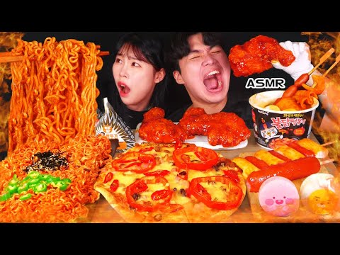 ASMR MUKBANG| 편의점 직접 만든 핵불닭 떡볶이 양념치킨 김밥 디저트 먹방 & 레시피 FRIED CHICKEN AND Tteokbokki EATING