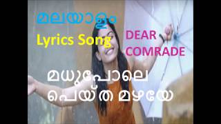 MADHUPOLE PEYTHA I മധുപോലെ I Malayalam Lyrics I Dear Comrade