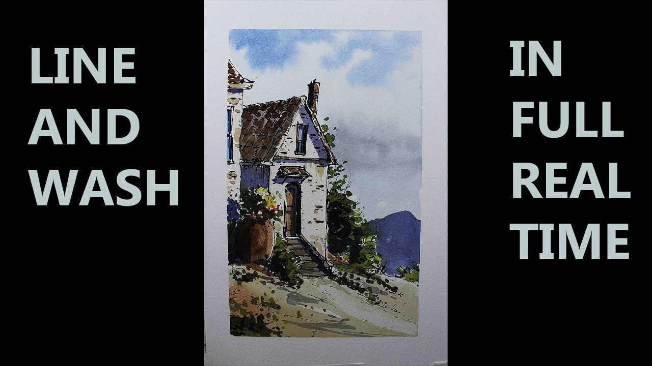 Line and Wash Old Village House,easy style in full Real time great for ...