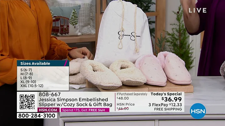 Jessica Simpson Embellished Slipper with Cozy Sock   Gif...