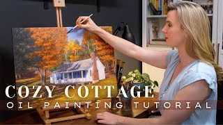 Easy Oil Painting Tutorial: Paint a Vintage Cozy Cottage Landscape