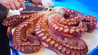 Amazing！Giant Octopus Cutting Skills, Octopus Chili Soup -Seafood/ 八爪美味！巨大章魚切割技能, 章魚辣醬湯 - 海鮮市場