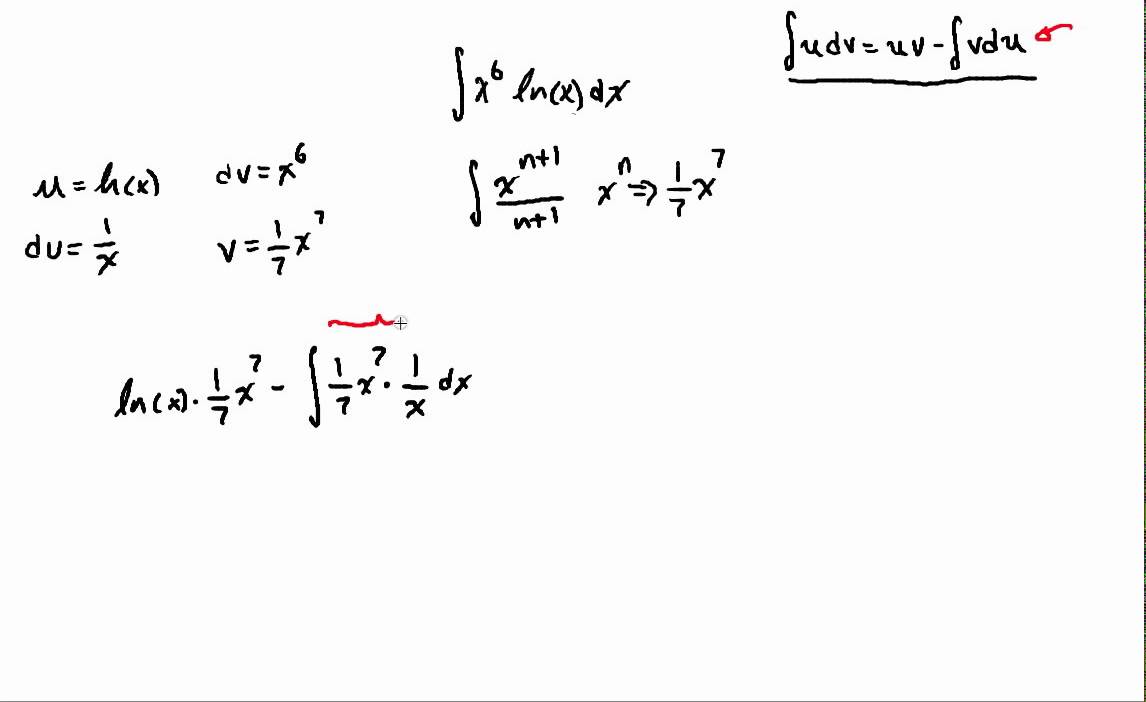 Integration By Parts Example Integral Of X 6 Ln X Dx Youtube