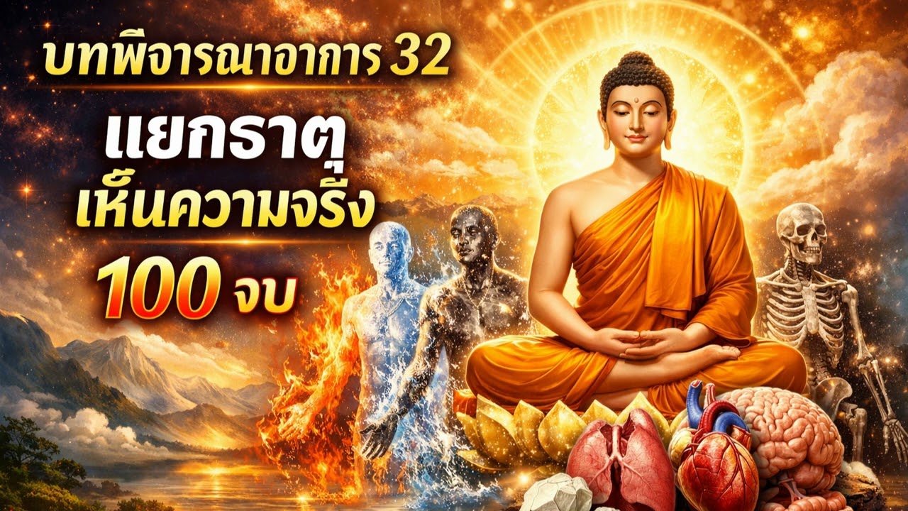 สวดวิปัสสนา อาการ 32 (100 จบ) ไล่เรียงธาตุ ผม ขน เล็บ ฟัน หนัง ปล่อยวางกาย #สวดมนต์