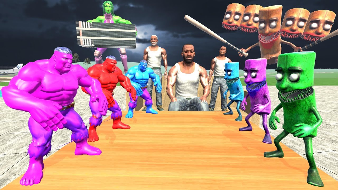Tiny Colorful Zombie Tung Tung Sahur vs Tiny Colorful Hulk & Franklin In Indian Bike Driving 3d