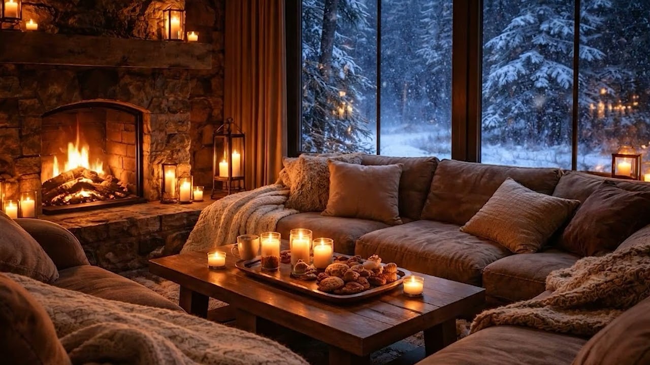 Fireplace & Winter Night Sounds ❄️🔥 | Cozy Fire Crackling for Sleep, Relax & Study