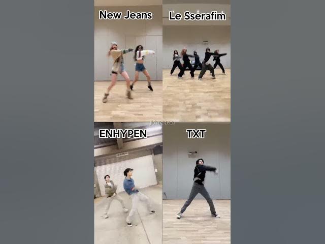 HYBE fam doing RUN BTS CHALLENGE|| Which one is your favourite? #newjeans #lesserafim #enhypen #txt