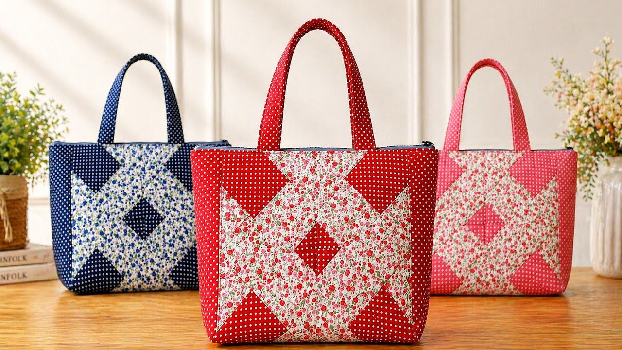 Patchwork Tote Bag with Zipper | Simple Sewing Project - YouTube
