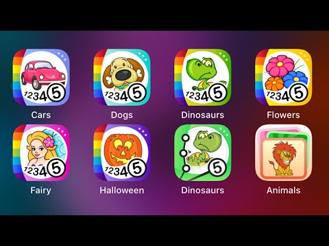 Color by Numbers 8 Games - Cars,Dogs,Dinosaurs,Flowers,Fairy,Halloween,Join the Dots,Matching Images