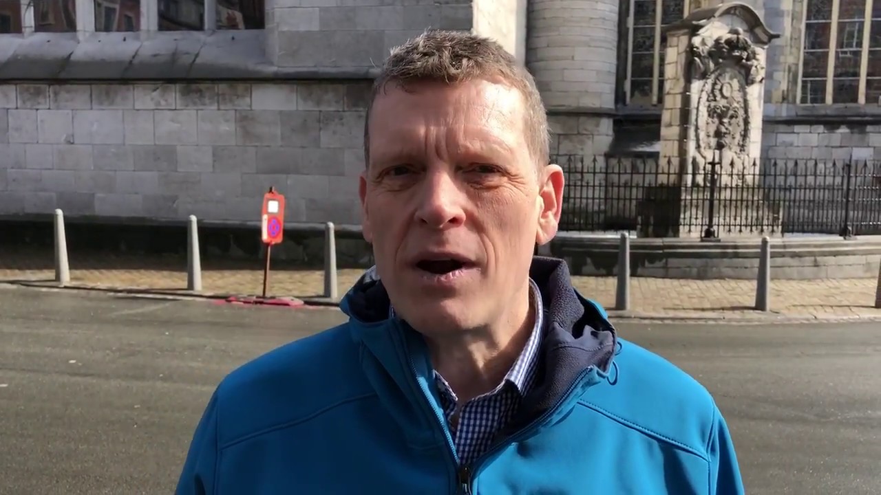 Saint Martin Basilica and Bishop of Liege outside