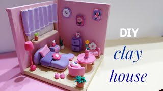 DIY  miniature Clay house 💕 #miniaturehouse  #polymerclay