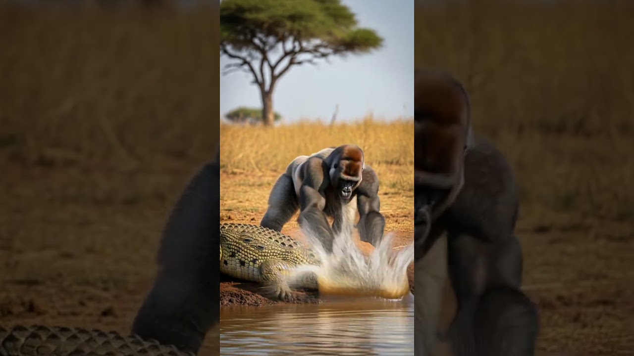 🦍💥🐊 Gorilla vs Crocodile Baby Ostrich Rescue Epic Showdown 