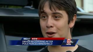 Metal pole narrowly misses driver after piercing through windshield