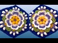 Como hacer Flores Estilo Azulejos Españoles para mantas centros de mesa  a Crochet