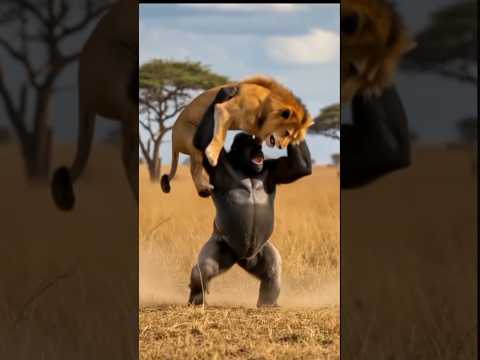 'Battle of the Beasts: When Lions Messed with the Wrong Gorilla 🦁💥🦍 #SavannahClash #shorts'
