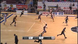 Marcus Capers with the MONSTER CHASE DOWN Block vs. Moncton Miracles (February 27, 2015)