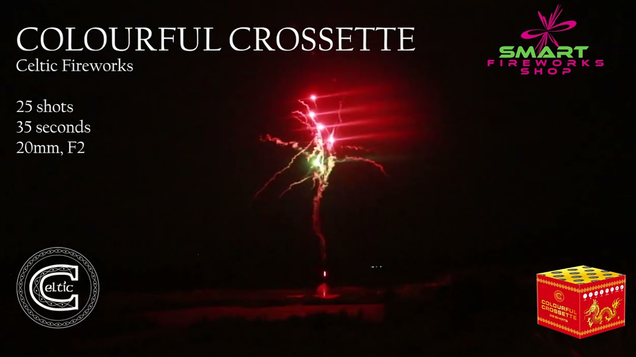Celtic Fireworks COLOURFUL CROSSETTE 25 Shot LOW NOISE FIREWORKS Barrage Cake CC0422