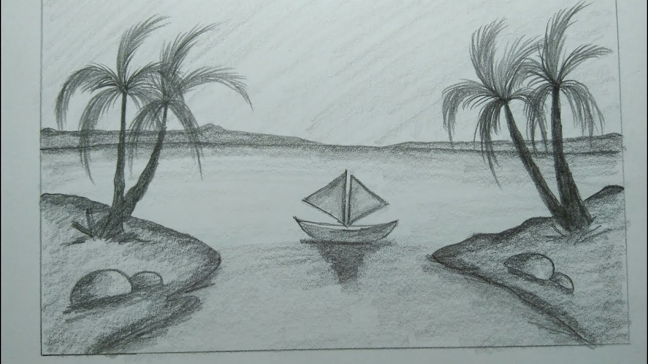 How To Draw Scenery With Pencil Step By Step Youtube