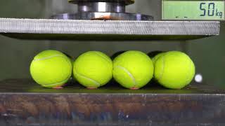Crushing Big Pile Of Tennis Balls With Hydraulic Press Short