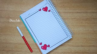 كيفية تزيين الدفاتر المدرسية للبنات من الداخل على شكل قلوب رسم سهل  notebook cute border design