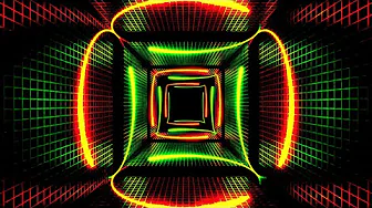 🔷 4K Screensaver – Digital Neon Corridor in Orange, Red & Green | Futuristic Loop (No Sound)