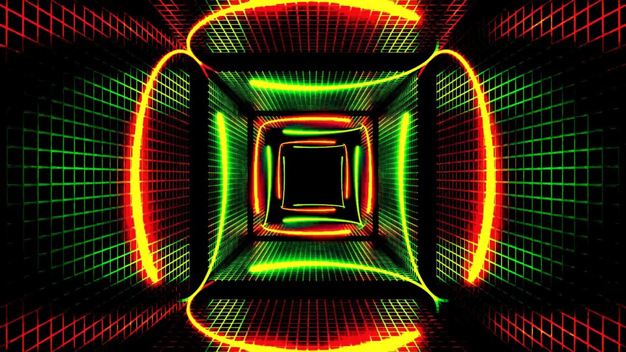 🔷 Заставка 4K – Цифровой Неоновый Коридор в Оранжевом, Красном и Зеленом  (Без Звука)