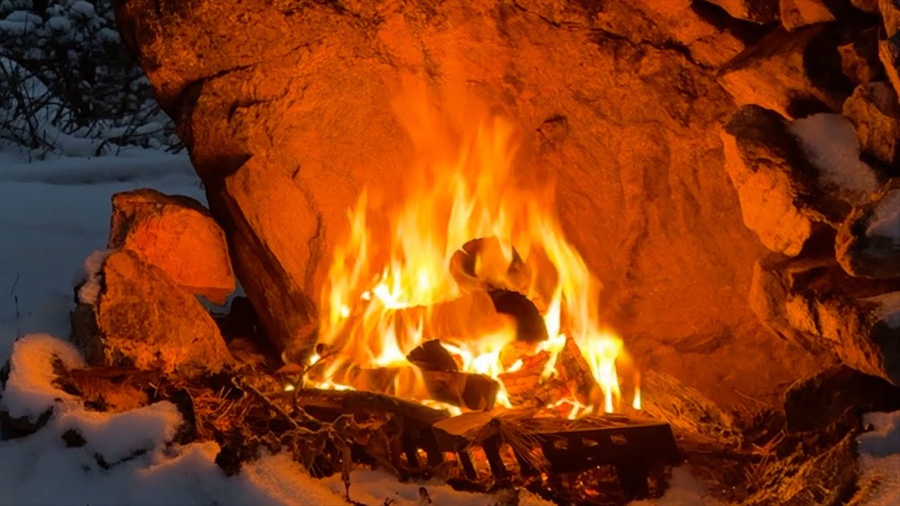 Winter Campfire in the Mountains | Crackling Fire White Noise | 10 Hours (No Music)