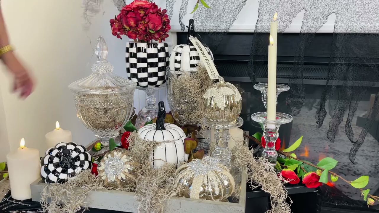 Set of 3 Black & White Ceramic Pumpkin Lidded Containers