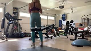 Knee banded step out squat