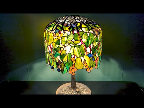 Manufacturing process of Tiffany Lamps. A stained glass lamps production factory.
