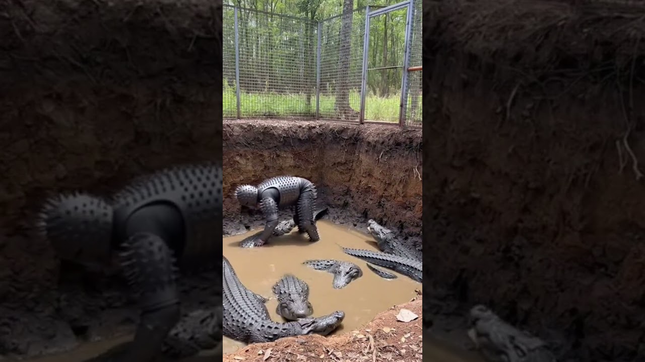 Armored Man Jumps Into Crocodile Pit… What Happens Next 😱