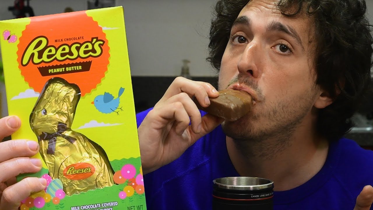 ASMR CHOCOLATE Reese's Peanut Butter EASTER BUNNY 부활절 토끼 * NO TALKING* w/ Coffee 먹방