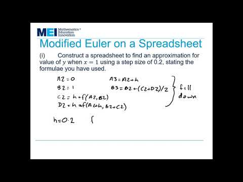MEI FPT: Differential Equations 3 - Numerical solutions: Modified Euler method on a spreadsheet