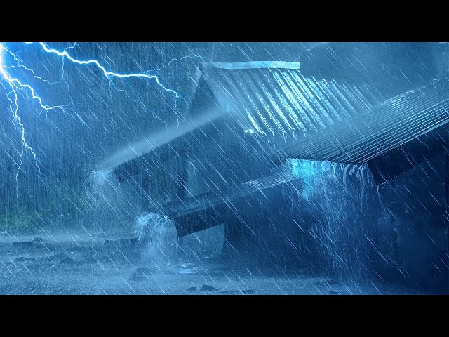 Night Thunderstorm to Sleep Instantly, Sleep Fast | Heavy Rainstorm u0026 Intense Thunder on Tin Roof class=