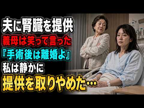 "夫へ腎臓を提供するため入院した日、姑は笑って言った。「手術が終わったら、あなたとは離婚だから」――。私は何も言わず、医師に提供の撤回を伝えた。翌朝、義母からの電話は鳴り止まなかった……。"