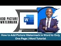 HOW TO ADD PICTURE WATERMARK IN MS WORD