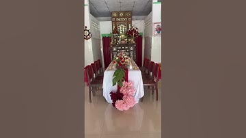 Trang trí gia tiên tone đỏ cổng và gia tiên| Rạp Cưới Mỹ Thanh Cái Bè.