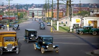 Seattle 1930s in color, Street Scenes [60fps,Remastered] w/sound design Added