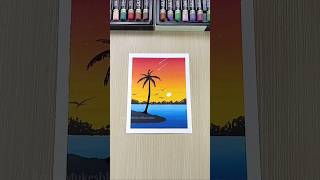 ✨ Easy Sunset Ocean & Coconut Tree Scenery Drawing with Oil Pastels | Step by Step Tutorial #drawing
