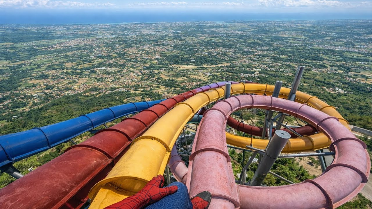 Parkour Riding On Car At Huge Waterslide Ever Climbing's And Sliding POV