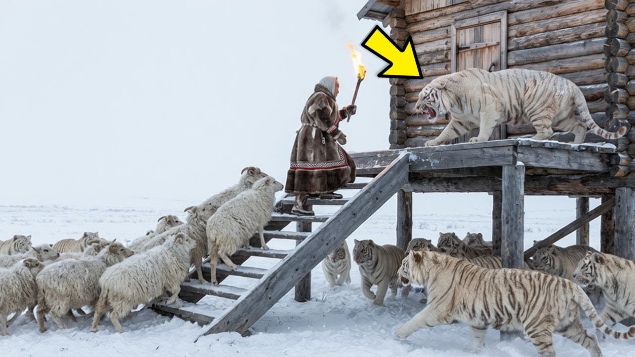 Einsame JAKUTISCHE Greisin stellt sich 1000 ALBINO-TIGERN, um ihre Herde im Schnee bei -71°C zu SCH…