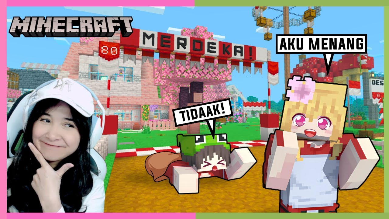 Aku dan Popo Menghias Desa Tema Kemerdekaan dan Ikut Lomba 17 Agustus di Minecraft