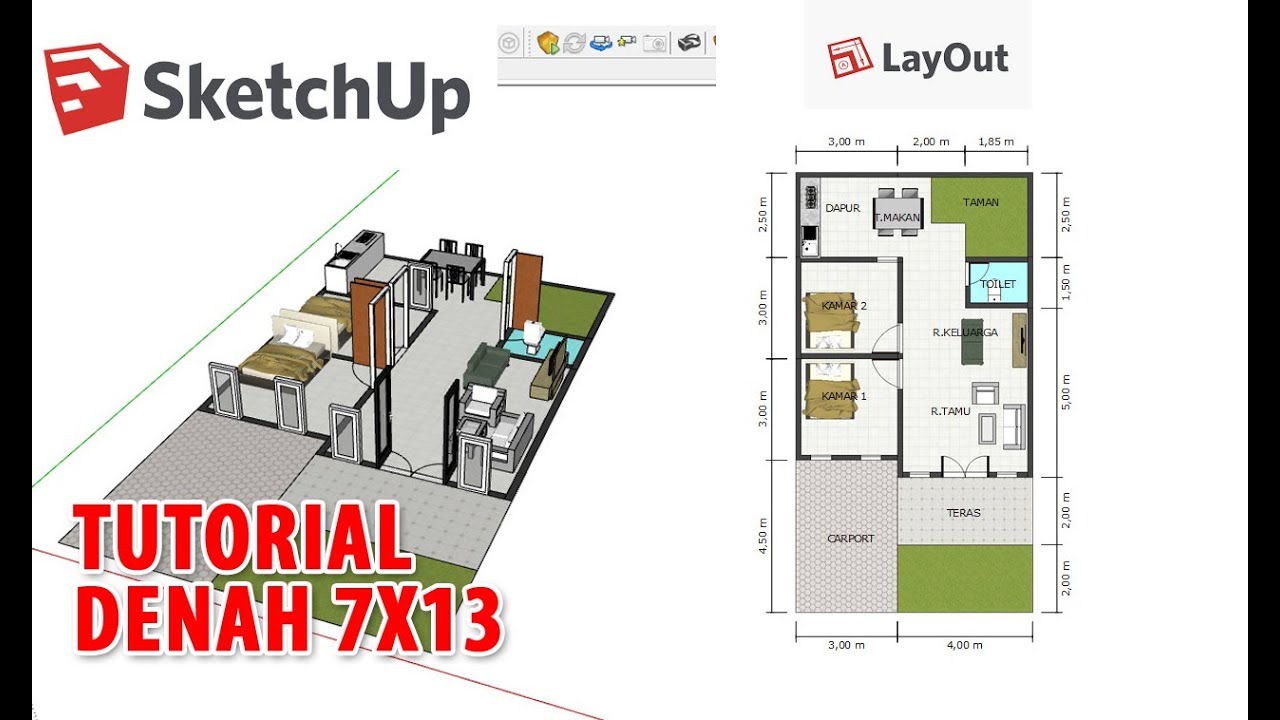 Membuat Denah  Rumah  7x13 di Sketchup  dan Layout YouTube