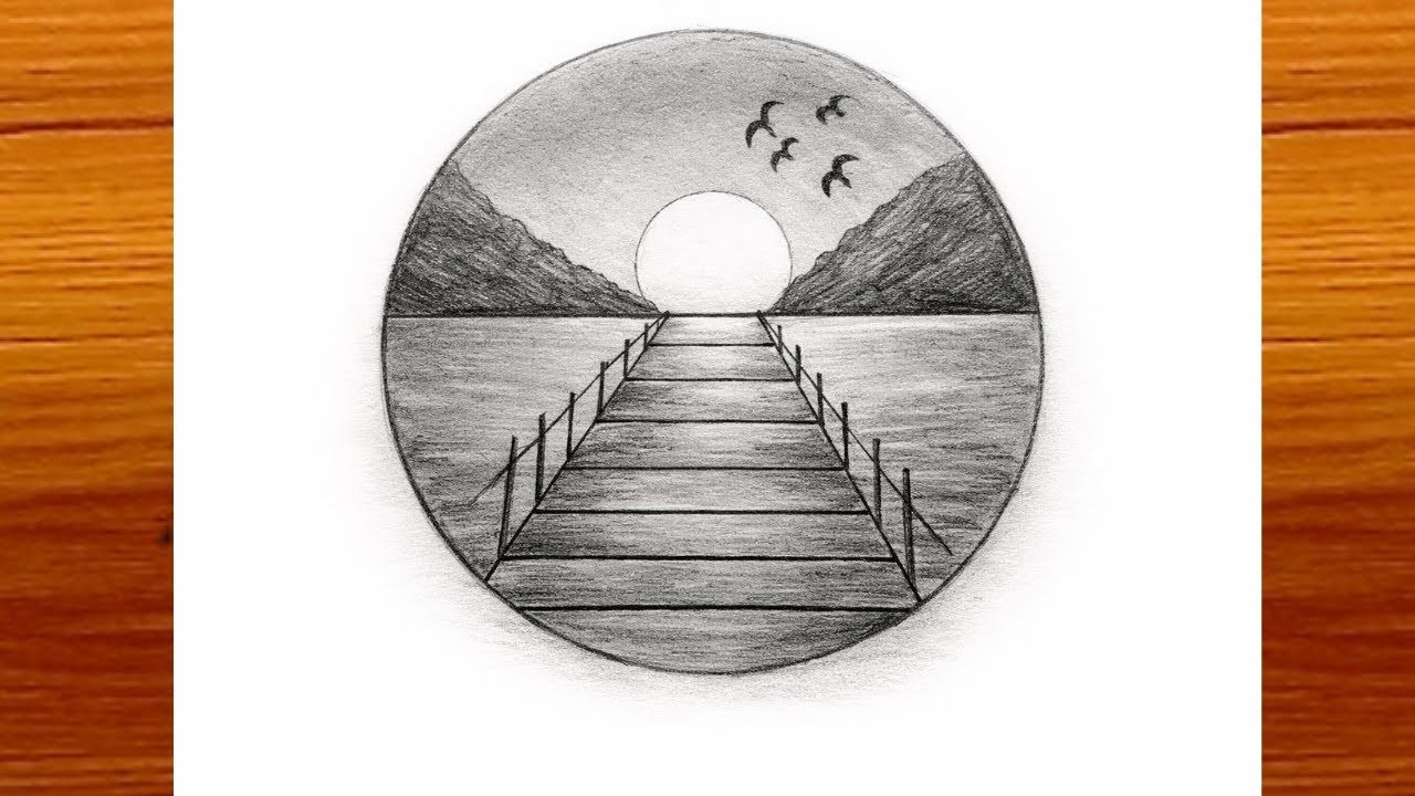 Easy Circle Scenery Drawing with Pencil || Drawing in Circle  Simple Art Tutorial