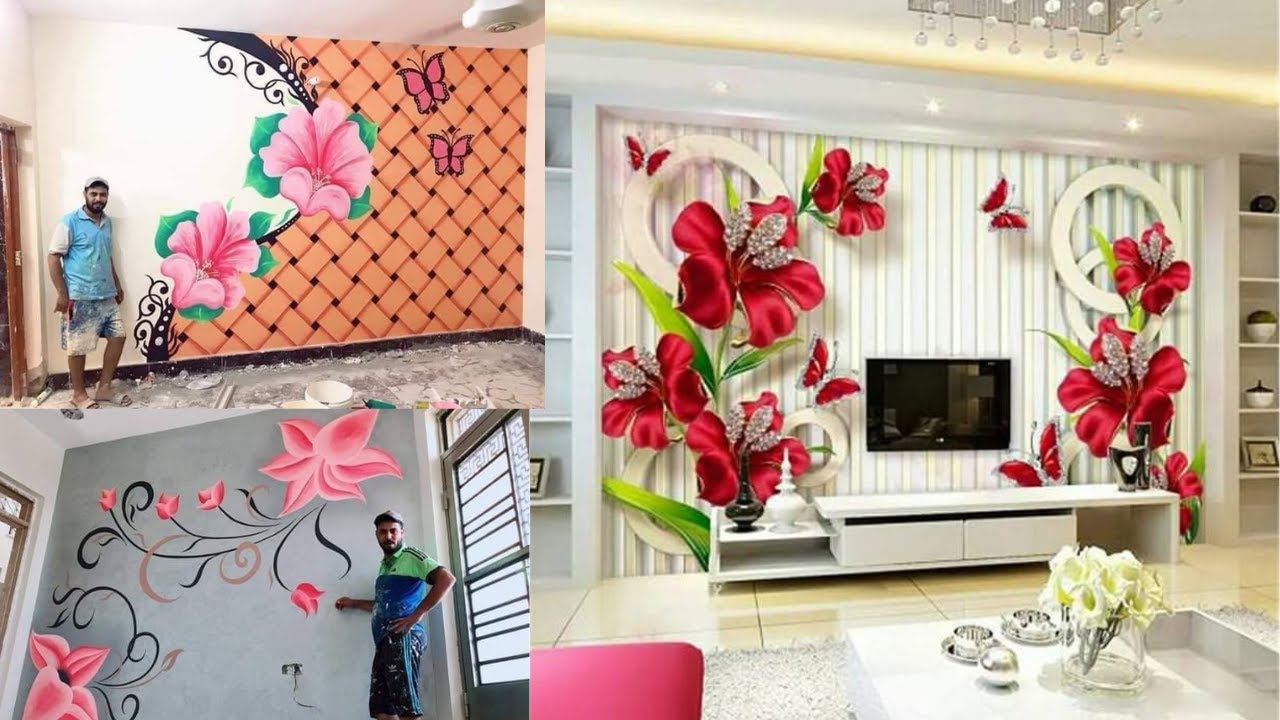 50 Flowers Wall Painting Design Wall Design Painting Ideas Wall