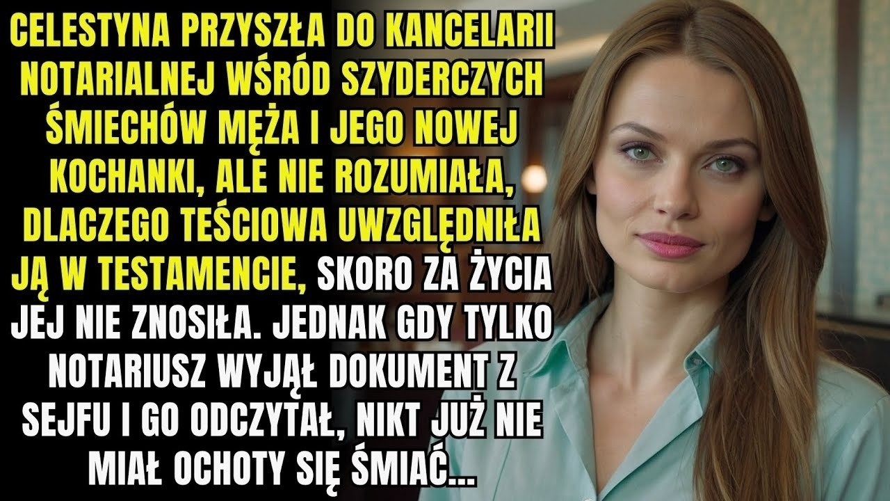 Wchodzę do kancelarii notarialnej, a mąż i jego kochanka śmieją się za moimi plecami. Teściowa, która za życia nie mogła na mnie patrzeć, wezwała mnie do testamentu. Myślałam, że to kolejne...