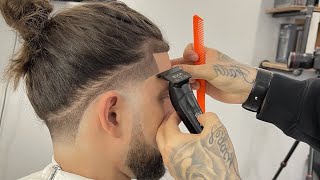 TAPER w/ MAN BUN | BARBER TUTORIAL