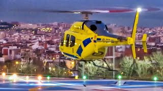 Bell B429 Air Ambulance helicopter at dusk in Barcelona