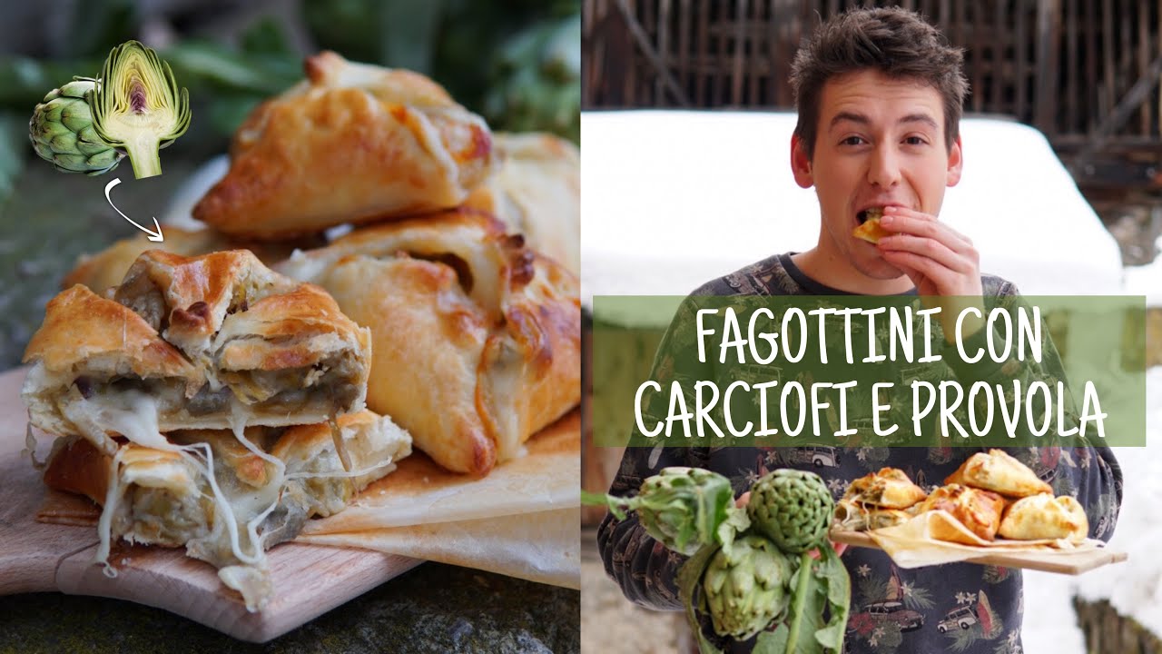 Ricetta FACILE: FAGOTTINI DI SFOGLIA con CARCIOFI E PROVOLA filanti! - Mini Torta Salata ai Carciofi